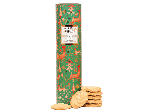 TUBO DI BISCOTTI INGLESI - WINTER ANIMALS - AL LIMONE E ARANCIA - FARMHOUSE