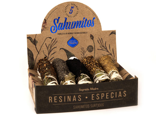 SAHUMITOS RESINS SPICES - 5 SMUDGE STICK BOX - SAGRADA MADRE